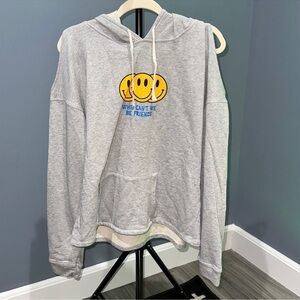 NWOT Why can't we be friends Exposed shoulder Grey hoodie